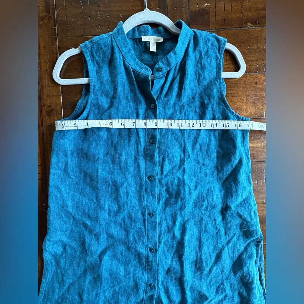Eileen Fisher Sleeveless Teal Linen Tunic - XXS - Linen, Clean Beauty - Picture 6 of 7
